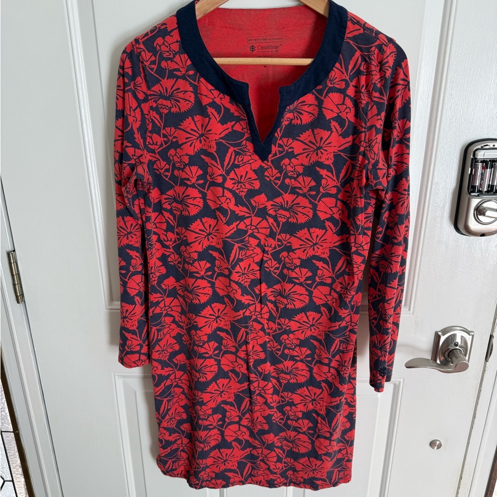 Coolibar | Tunic dress Floral Print Sun Protection UPF 50 Red Navy